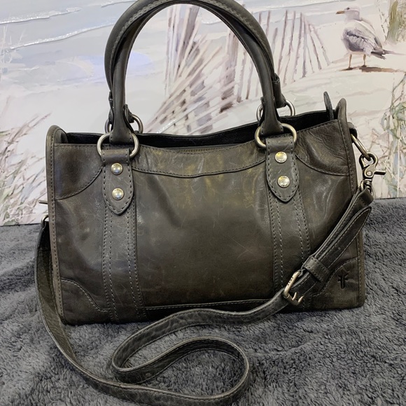 🖤🩶Frye Melissa Zip Satchel Leather Handbag Shoulder/Crossbody Carbon $388 - Picture 4 of 16